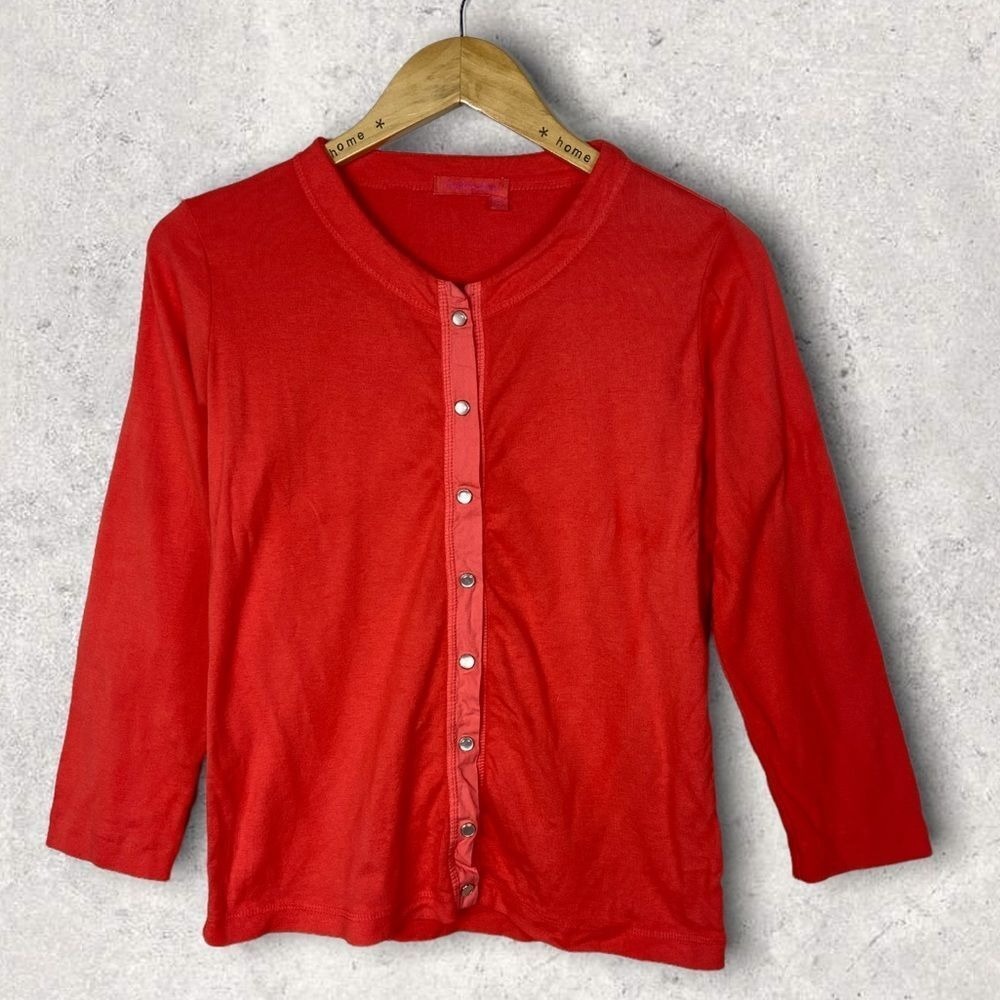 Fresh Produce Knit Cardigan Sweater Red Size XS Cotton Made in USA Crew Neck